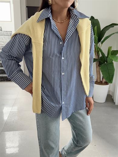 Mavi Lacivert Çizgili Gömlek