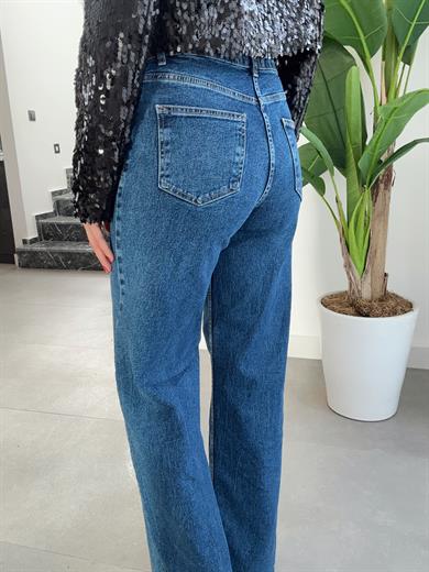 Mavi Likralı Wideleg Pantolon