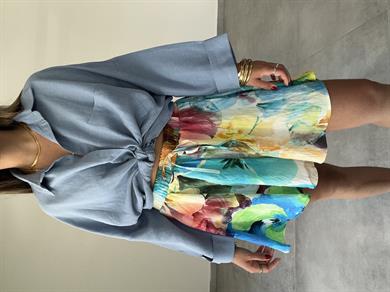 Mavi  Oversize Keten Gömlek