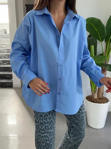 Mavi Oversize Poplin Gömlek