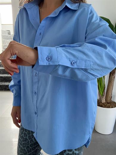 Mavi Oversize Poplin Gömlek