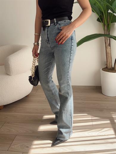 Mavi Paçası Dikişsiz Flare Pantolon