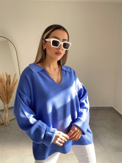 Mavi Polo Yaka Kazak