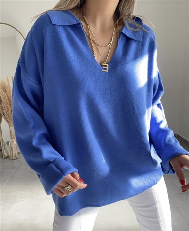 Mavi Polo Yaka Kazak