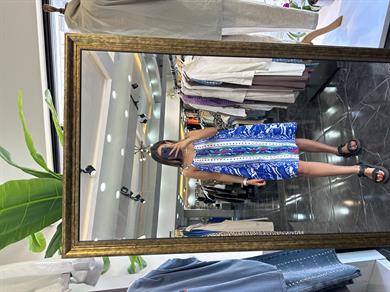 Mavi Renkli Viskon Askılı Mini Elbise