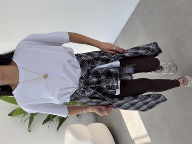 Mavi-Siyah Ekose Pamuk Oversize Gömlek