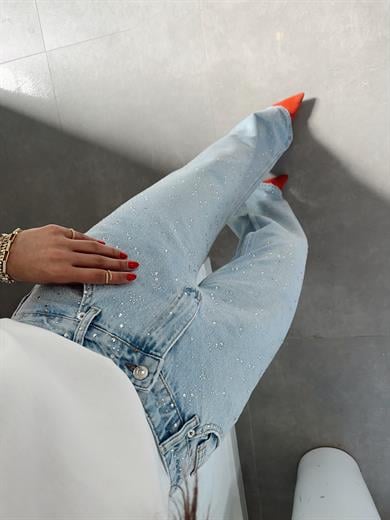 Mavi Taşlı Denim Pantolon