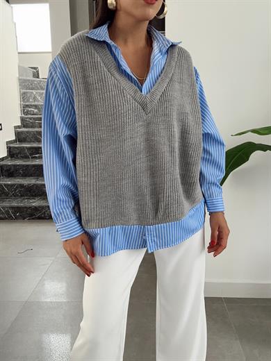 Mavi Triko Garnilli Gömlek