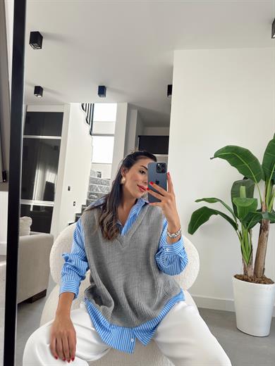 Mavi Triko Garnilli Gömlek