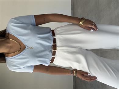 Mavi V Yaka Basic Tişört