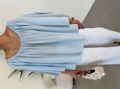 Mavi Yakası Lastikli Bluz