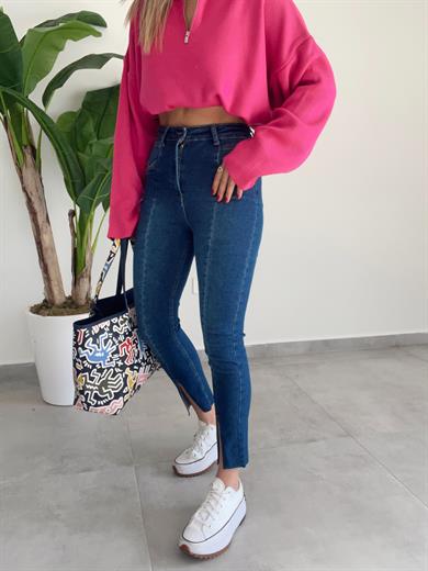 Mavi  Yırtmaçlı Kot Pantolon