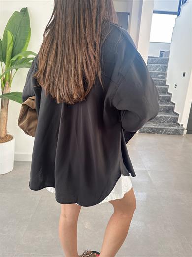 Melina Siyah Oversize Gömlek