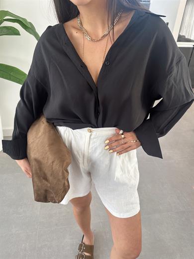 Melina Siyah Oversize Gömlek