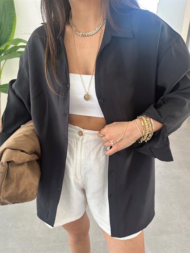 Melina Siyah Oversize Gömlek