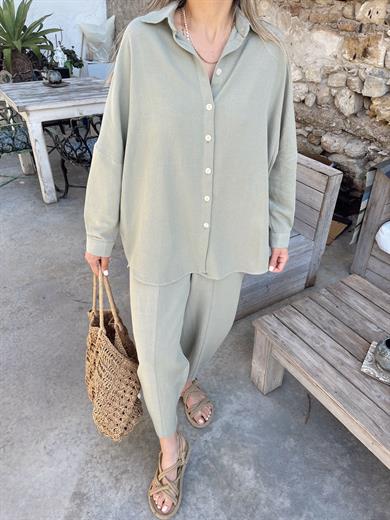 Mint Yeşil Keten Oversize Gömlek