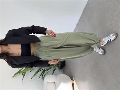 Mint Yeşilii Likralı Kemerli Şalvar Pantolon