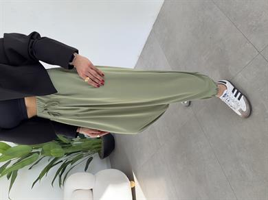 Mint Yeşilii Likralı Kemerli Şalvar Pantolon