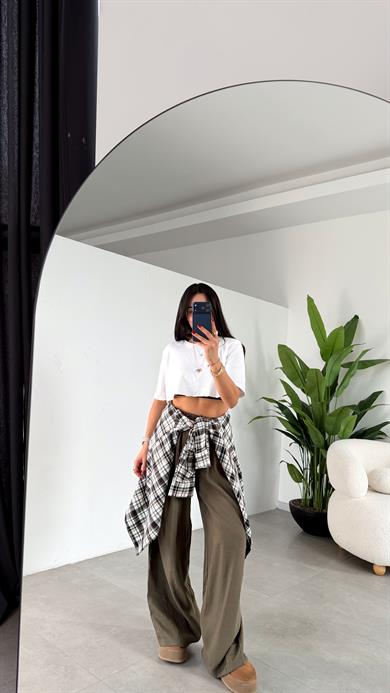 Miya Haki Beli Lastikli Bol Paça Pantolon