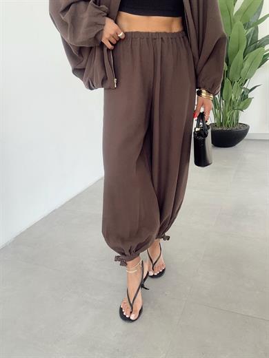 Miya Kahve Bağcıklı Paça Şalvar