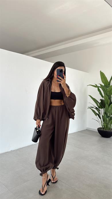 Miya Kahve Bağcıklı Paça Şalvar