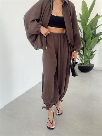 Miya Kahve Bağcıklı Paça Şalvar
