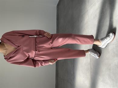 Modal Esnek Kumaş Crop Takım-Pudra