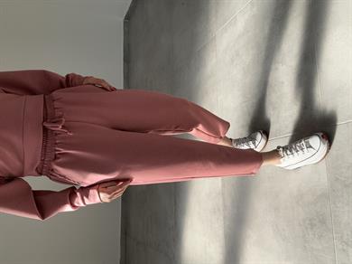 Modal Esnek Kumaş Crop Takım-Pudra