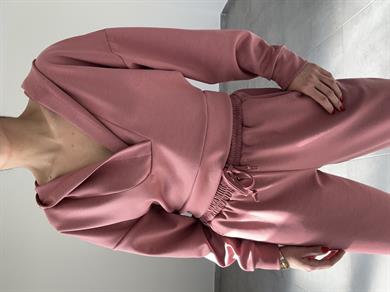 Modal Esnek Kumaş Crop Takım-Pudra