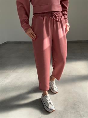 Modal Esnek Kumaş Crop Takım-Pudra