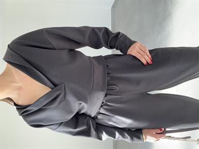Modal Esnek Kumaş Crop Takım-Siyah