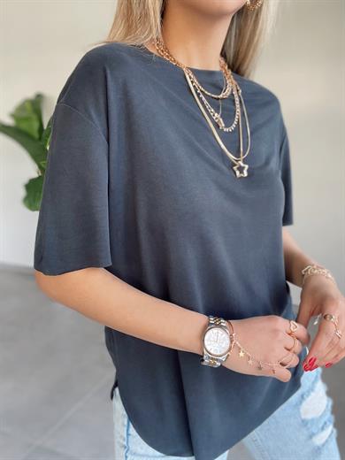 Modal Kumaş Antrasit Bisiklet Yaka Tshirt