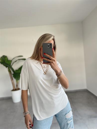 Modal Kumaş Ekru Bisiklet Yaka Tshirt