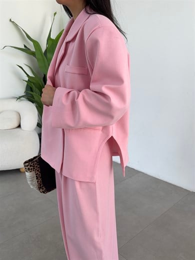 Monaco Pembe Yanları Yırtmaçlı Poliviskon Blazer