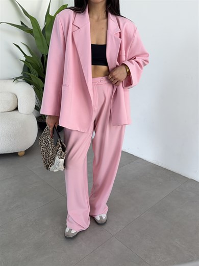 Monaco Pembe Yanları Yırtmaçlı Poliviskon Blazer