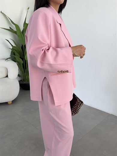 Monaco Pembe Yanları Yırtmaçlı Poliviskon Blazer
