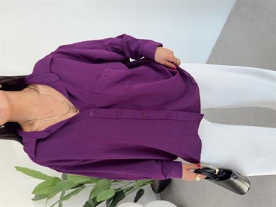 Mor Ayrobin Cepli Oversize Gömlek