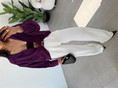 Mor Ayrobin Cepli Oversize Gömlek