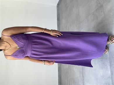 Mor Müslin Askılı Sırt Açık Elbise