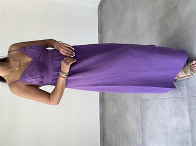 Mor Müslin Askılı Sırt Açık Elbise