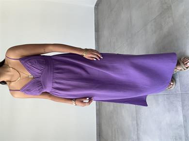 Mor Müslin Askılı Sırt Açık Elbise