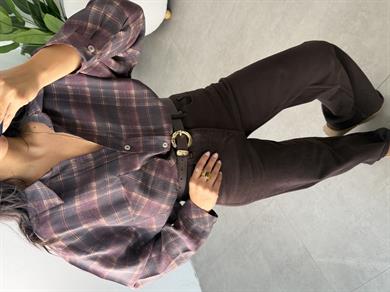 Mürdüm Baskılı Oversize Gömlek