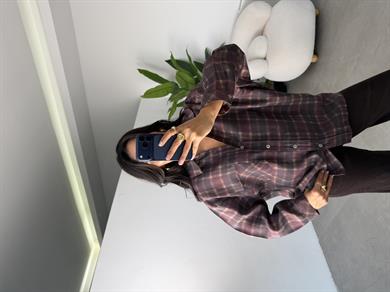 Mürdüm Baskılı Oversize Gömlek