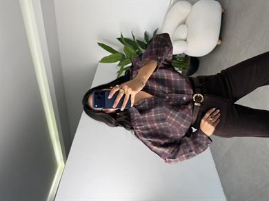 Mürdüm Baskılı Oversize Gömlek