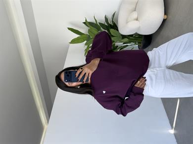 Mürdüm Kalp Nakışlı Sweatshirt