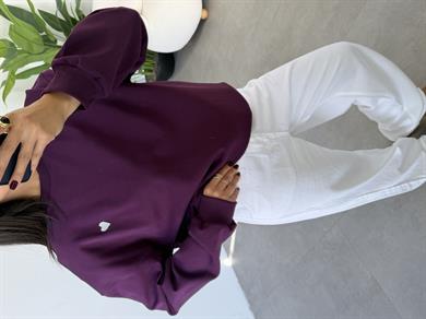 Mürdüm Kalp Nakışlı Sweatshirt