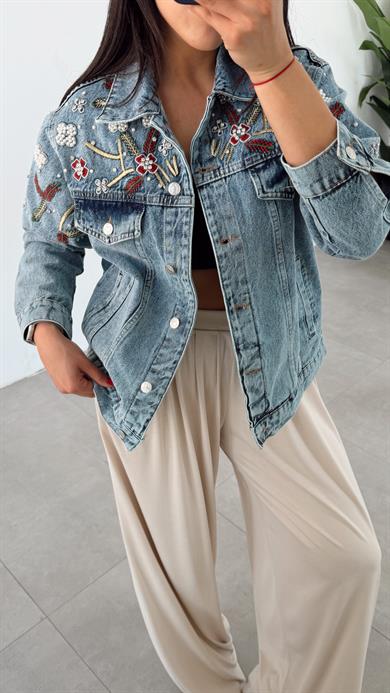 Nakış Detaylı Denim Ceket
