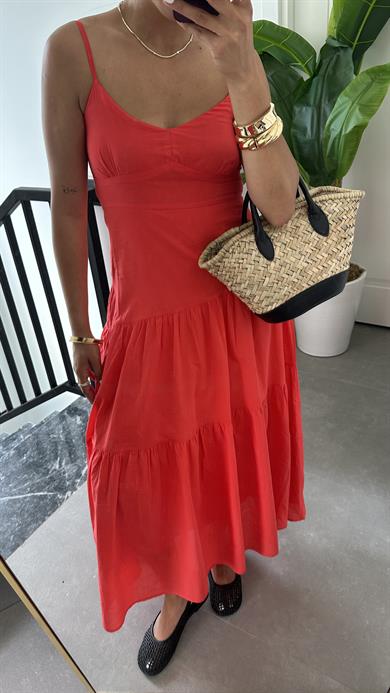 Nar Çiçeği Asimetrik Gipeli Elbise