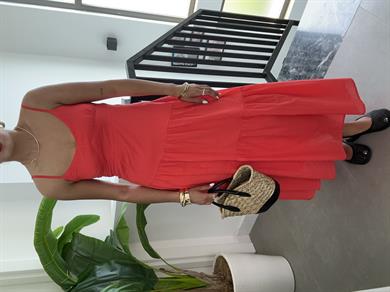 Nar Çiçeği Asimetrik Gipeli Elbise