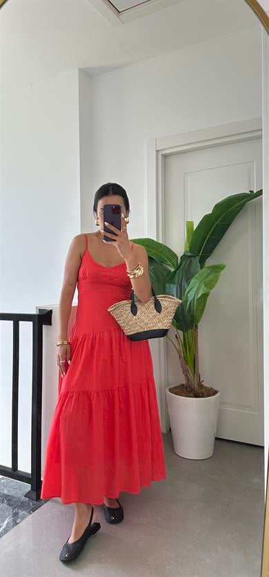 Nar Çiçeği Asimetrik Gipeli Elbise